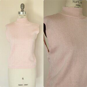 Vintage 1980s 1990s Sweater Vest, Pink Knit Mock Neck Top